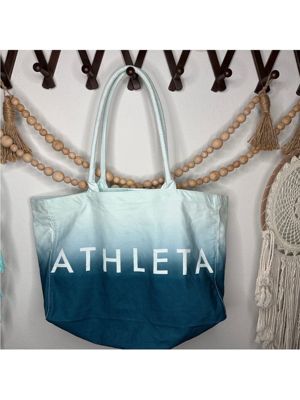 Athleta Ombre Teal Canvas Tote